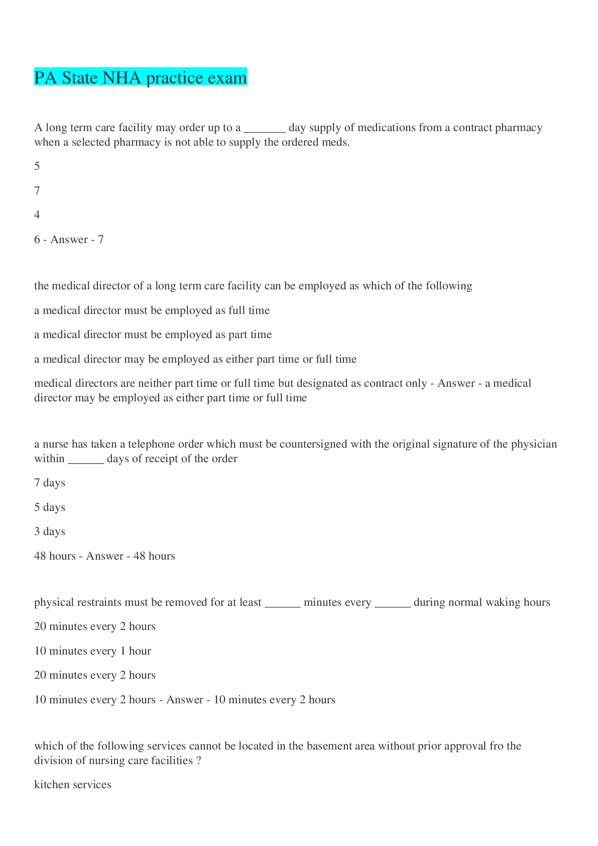 Preview image for PA State NHA practice exam Q&A 2022/2023